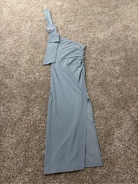 One-Shoulder Sky Blue Evening Gown with Shoulder Bow
